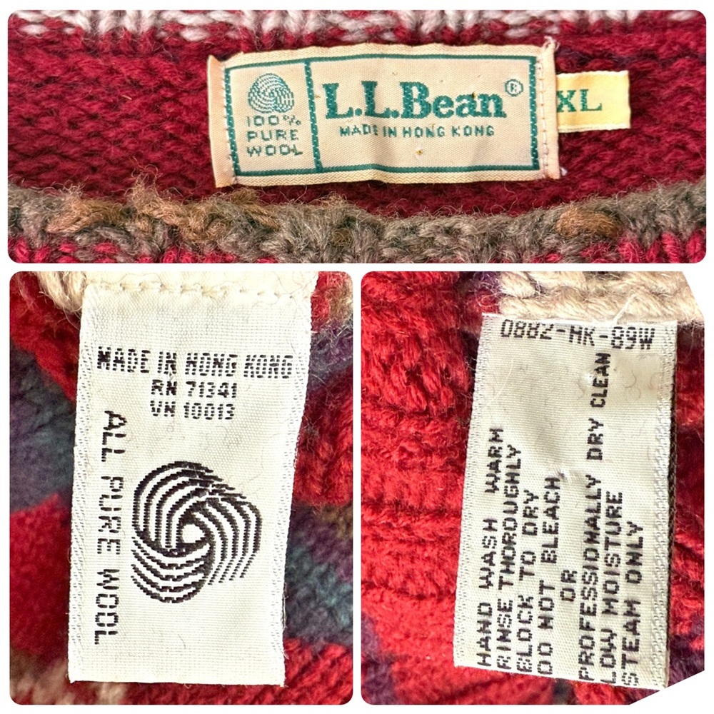 90s LL BEAN Geometric Pure New Wool Sweater Made in Hong Kong Large Grandpa Core - Picture 9 of 12